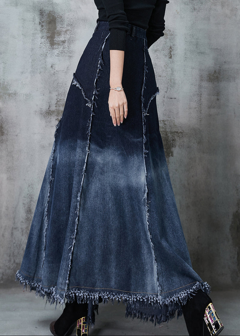 Gradient Color Patchwork Exra Large Hem Denim Skirt Spring