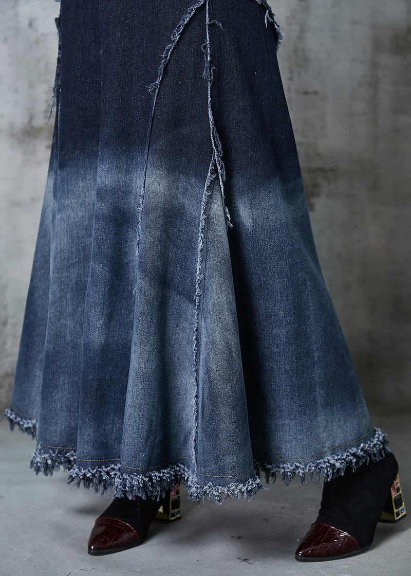 Gradient Color Patchwork Exra Large Hem Denim Skirt Spring