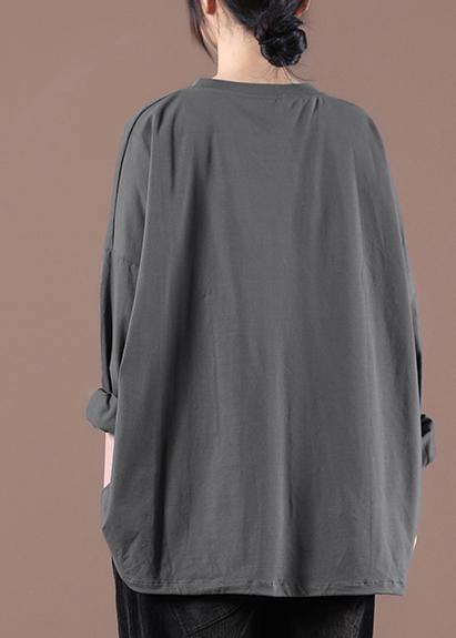 Elegant Gray Cinched Pockets Loose Sweatshirts Top