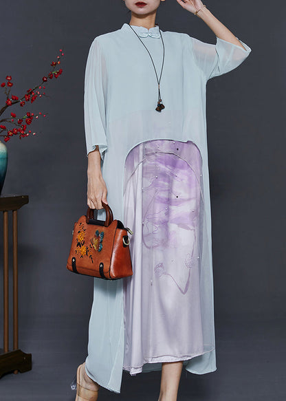 Green Asymmetrical Nail Bead Chiffon Oriental Dress Summer