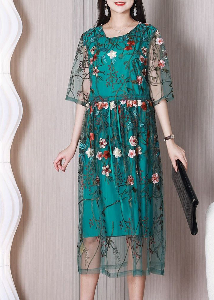 Green Embroideried Tulle Holiday Dress Summer
