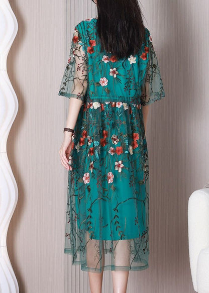 Green Embroideried Tulle Holiday Dress Summer