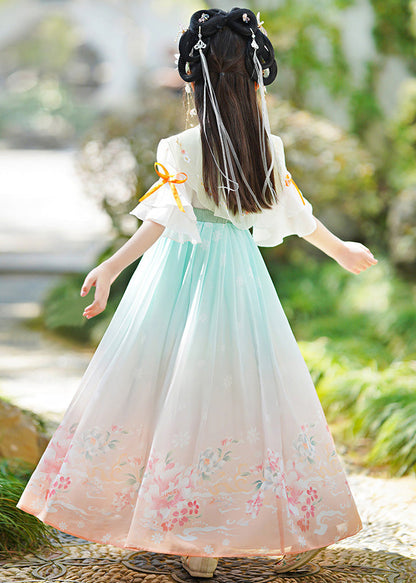 Green Embroideried Print Tassel Kids Long Dress Summer