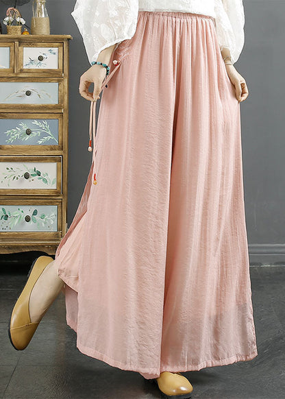 Green Embroidered Tassel Side Open Silk Wide Leg Pants Summer