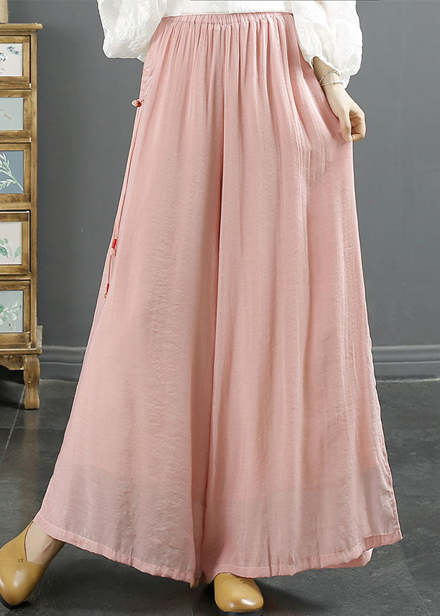 Green Embroidered Tassel Side Open Silk Wide Leg Pants Summer