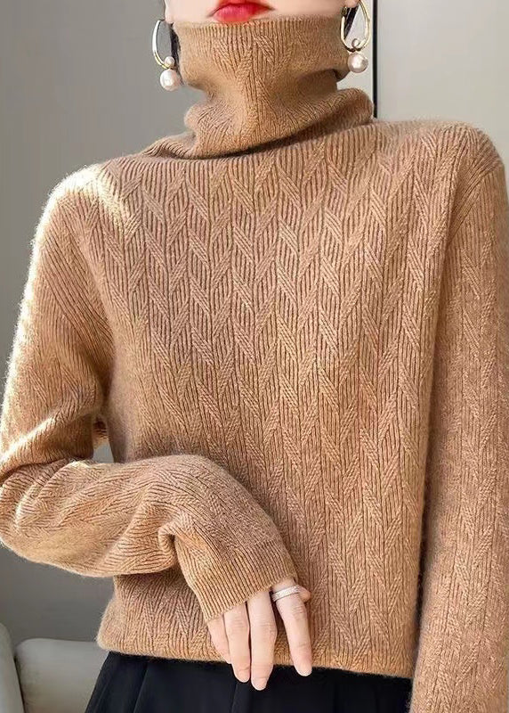 Green Hign Neck Patchwork Woolen Knit Sweaters Top Fall