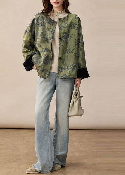 Green Jacquard Wear on Both Sides Silk Jackets Spring