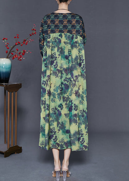 Green Oversized Print Silk Dresses Spring