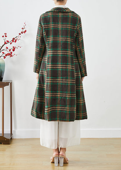 Green Peter Pan Collar Plaid Pockets Woolen Trench Fall