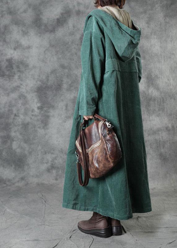 Green Pockets Hooded Zippered Button Fall Hoodies Outwear Long Sleeve