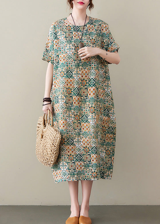 Green Print Cozy Long Dress Summer