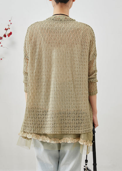 Green Ruffled Patchwork Hollow Out Lace Cardigans Fall