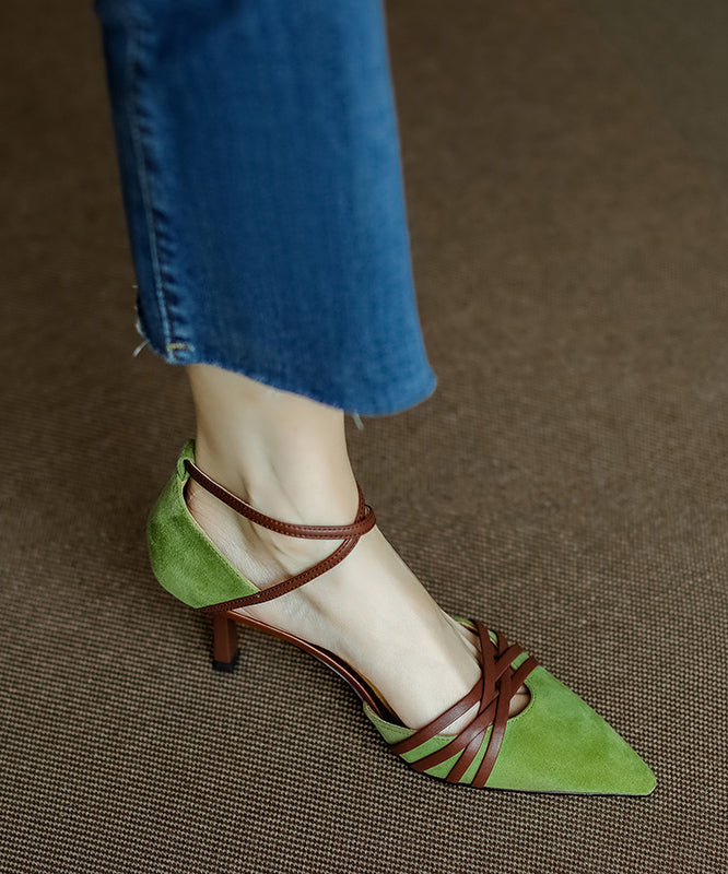 Green Suede High Heel Sandals Cross Strap