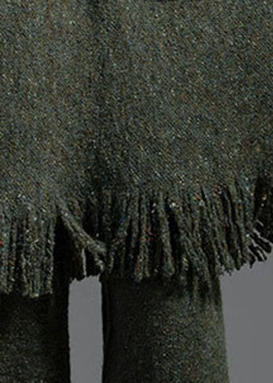 Green Tasseled Patchwork Wool Knitting Dress Winter