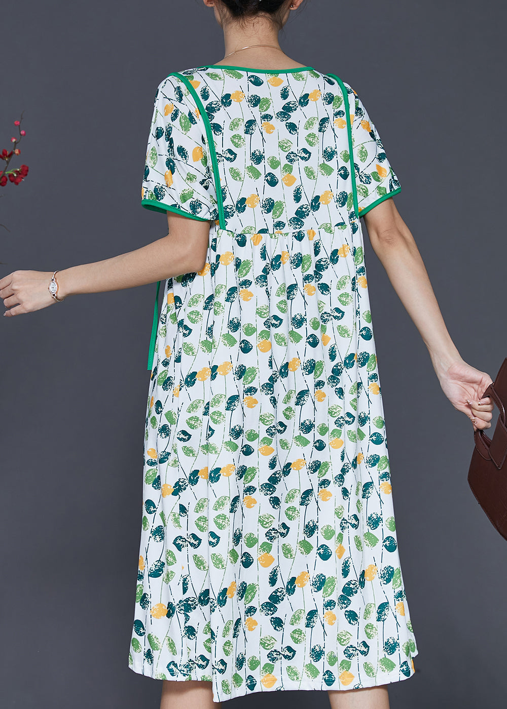 Green V Neck Print Cotton Dresses Summer