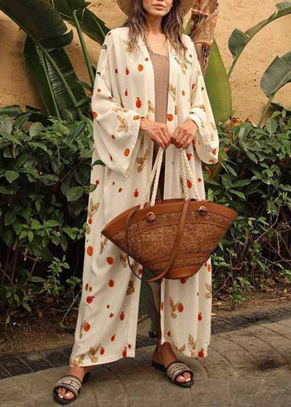 Green V Neck Print Maxi Beach Cardigans Long Sleeve