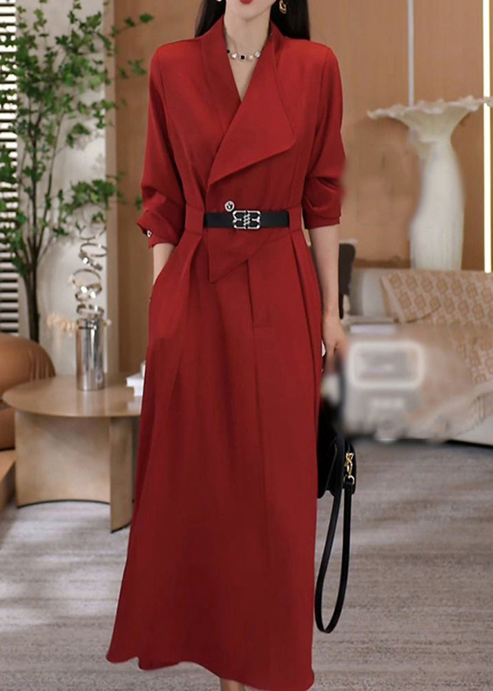 Green V Neck Waist Sashes Cotton Long Dresses Spring