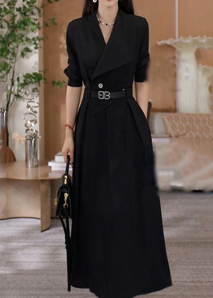 Green V Neck Waist Sashes Cotton Long Dresses Spring