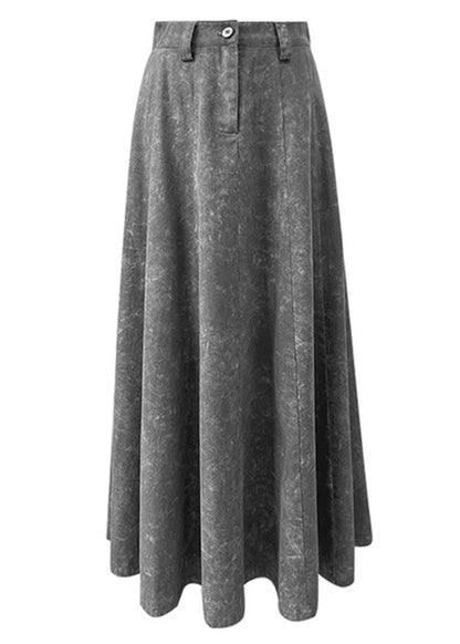 Grey Pockets High Waist Patchwork Denim Maxi Skirts Summer