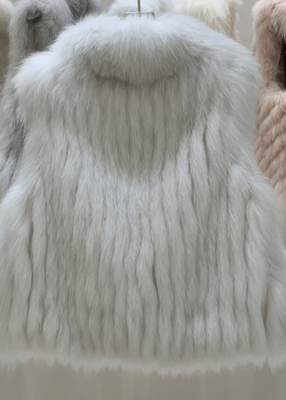Grey Fox Collar Patchwork Leather and Fur Waistcoat Winter
