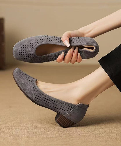 Grey Hollow Out Splicing Suede Chunky Shoes