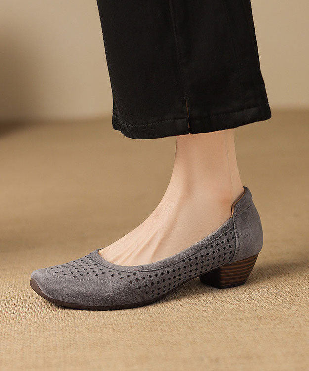 Grey Hollow Out Splicing Suede Chunky Shoes