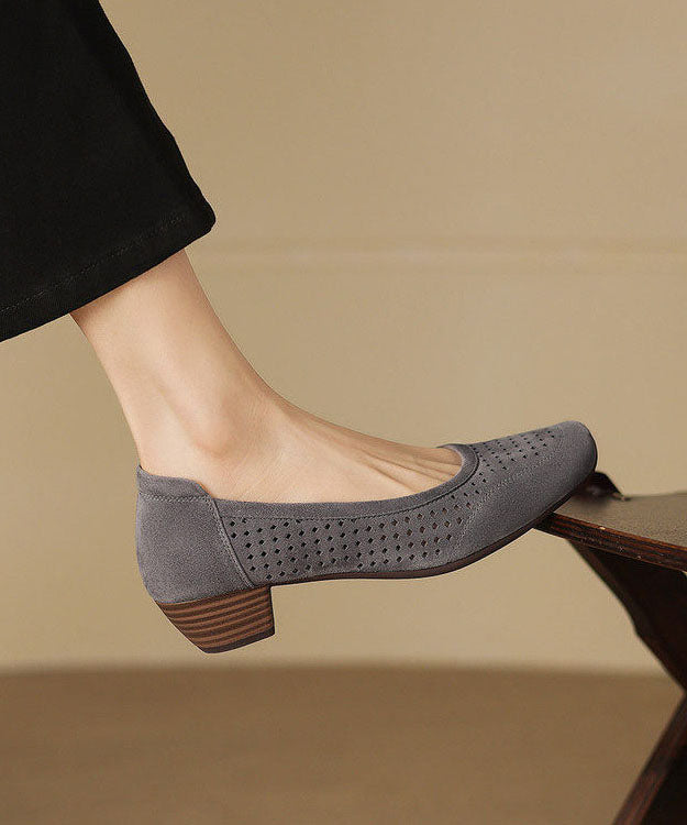 Grey Hollow Out Splicing Suede Chunky Shoes