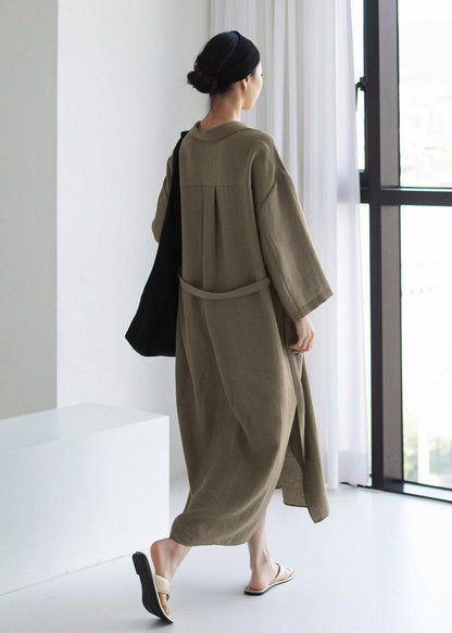 Grey Peter Pan Collar Pockets Asymmetrical Dress Long Sleeve