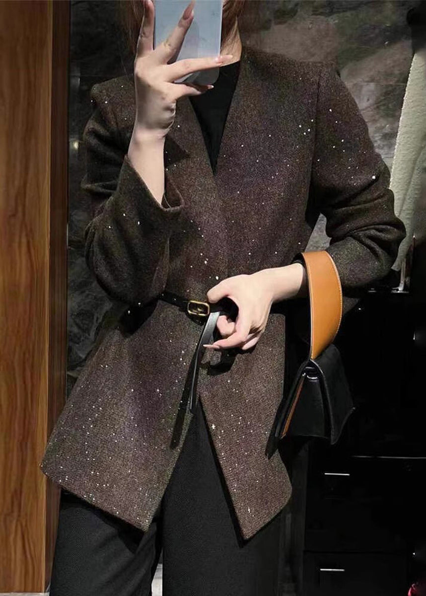 Grey V Neck Woolen Suit Coats Fall