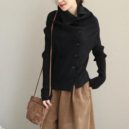 High Neck Button Down Fitted Sweater Tops