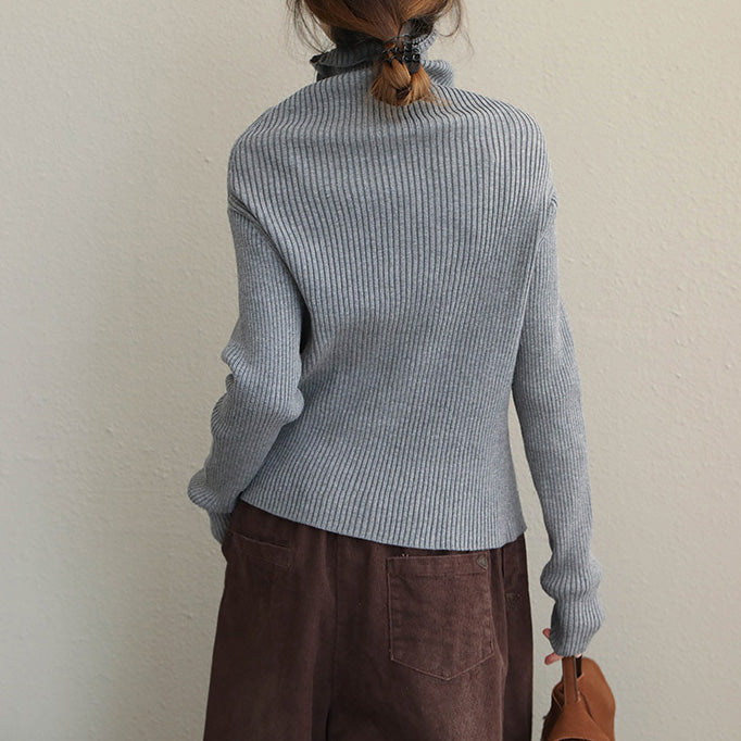 High Neck Button Down Fitted Sweater Tops