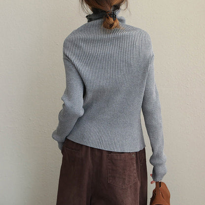 High Neck Button Down Fitted Sweater Tops