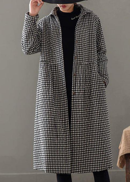 Iapel Pockets Fine Clothes for Black Plaid Tunic Coat
