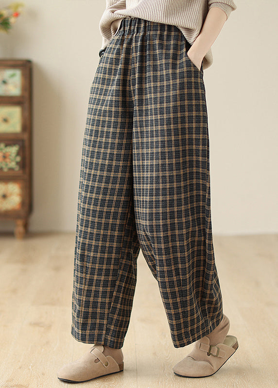 Khaki Oversized Plaid Warm Fleece Harem Pants Spring