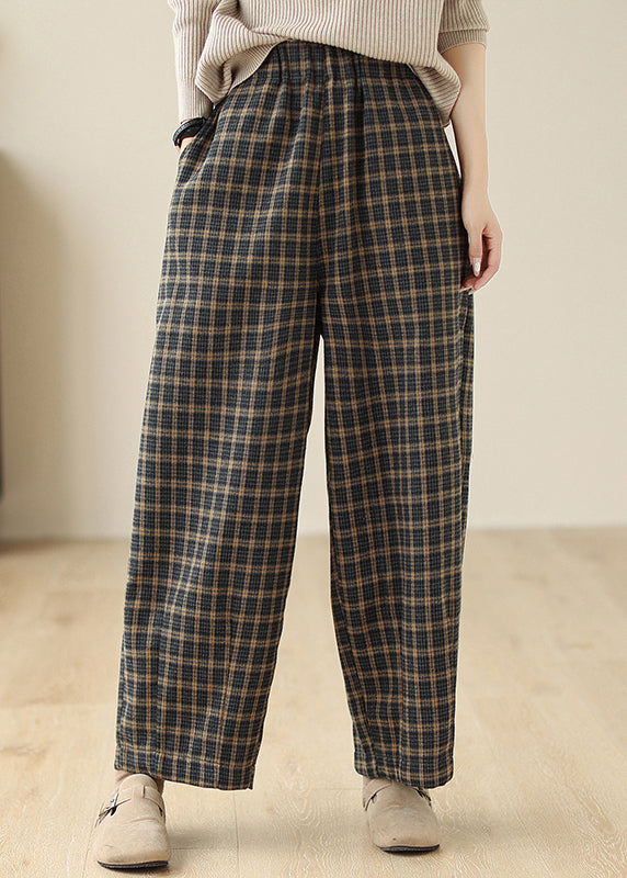 Khaki Oversized Plaid Warm Fleece Harem Pants Spring