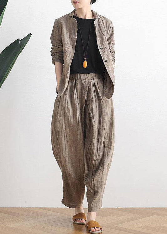 Khaki Peter Pan Collar Spring Outwear