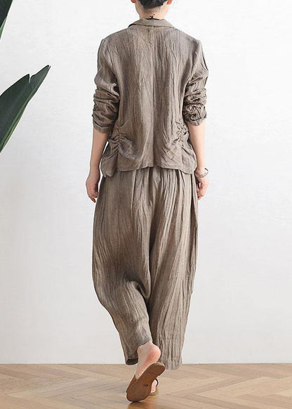Khaki Peter Pan Collar Spring Outwear