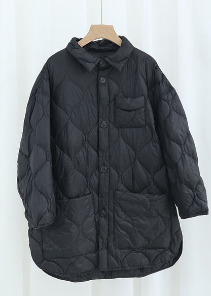 Khaki Peterpan Collar Pockets Button Winter Duck Down Coat