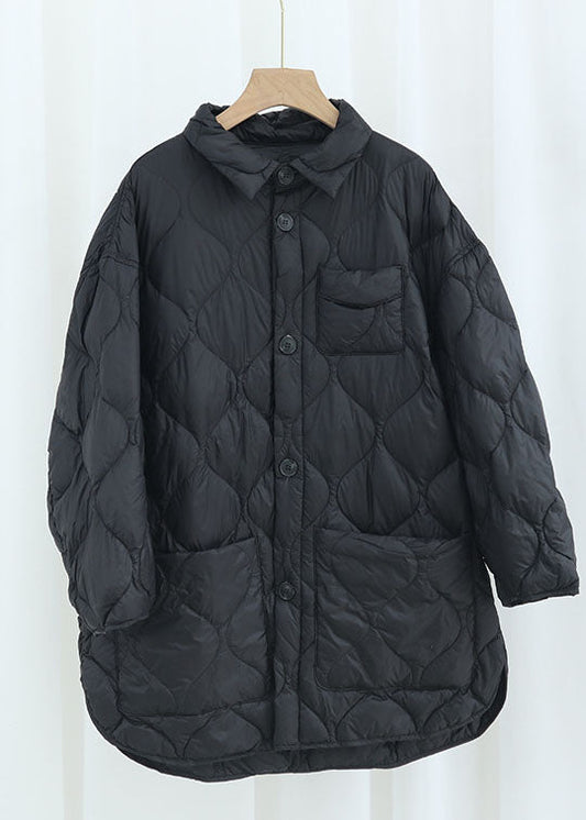 Khaki Peterpan Collar Pockets Button Winter Duck Down Coat