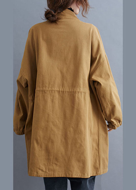 Khaki Zip Up Pockets Cotton Spring Coat
