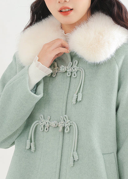 Lake Green Fur Collar Oversized Woolen Coat Winter