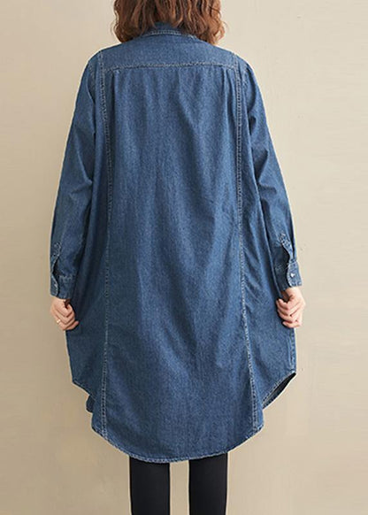 Lapel Patchwork Top Pattern Denim Blue Top