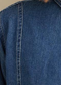 Lapel Patchwork Top Pattern Denim Blue Top