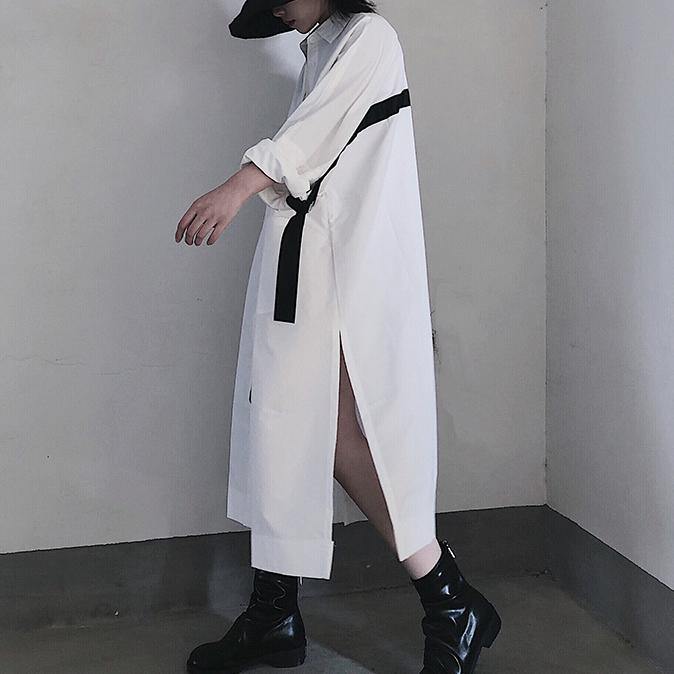 Lapel Side Open Spring Dresses Shape White a Line Dresses