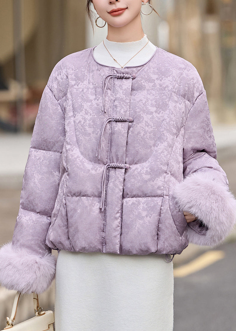 Lavender Chinese Button Jacquard Duck Down Down Coat Winter