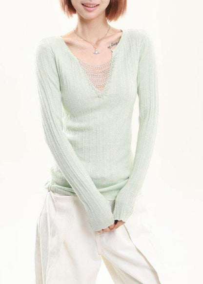 Elegant Lavender Tasseled Patchwork Knit Tops Spring