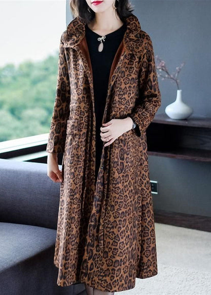 Leopard Pockets Patchwork Warm Fleece Trench Winter