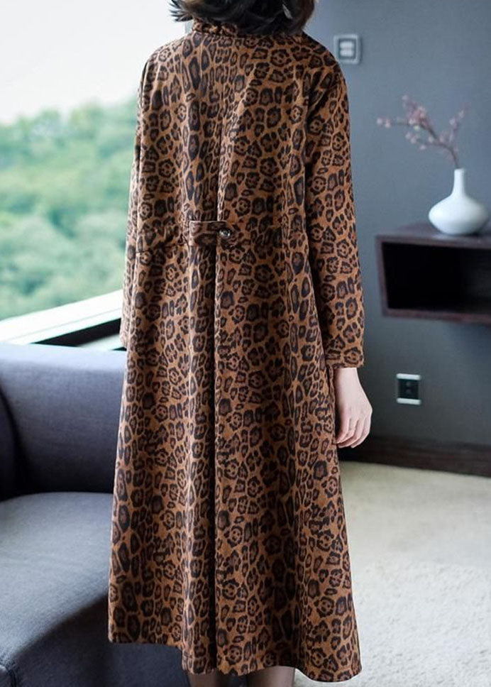 Leopard Pockets Patchwork Warm Fleece Trench Winter