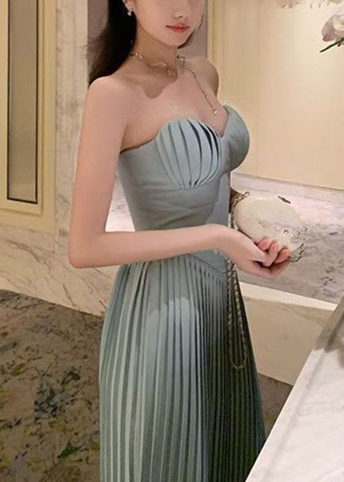 Light Blue Cold Shoulder Wrinkled Cotton Party Dress Sleeveless