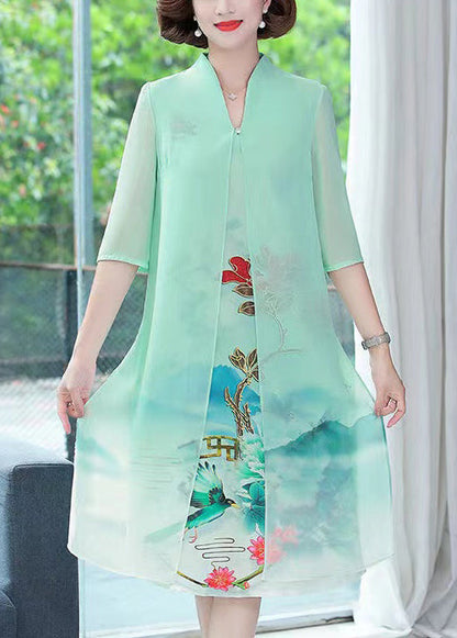 Light Green False Two Pieces Chiffon Dress Summer